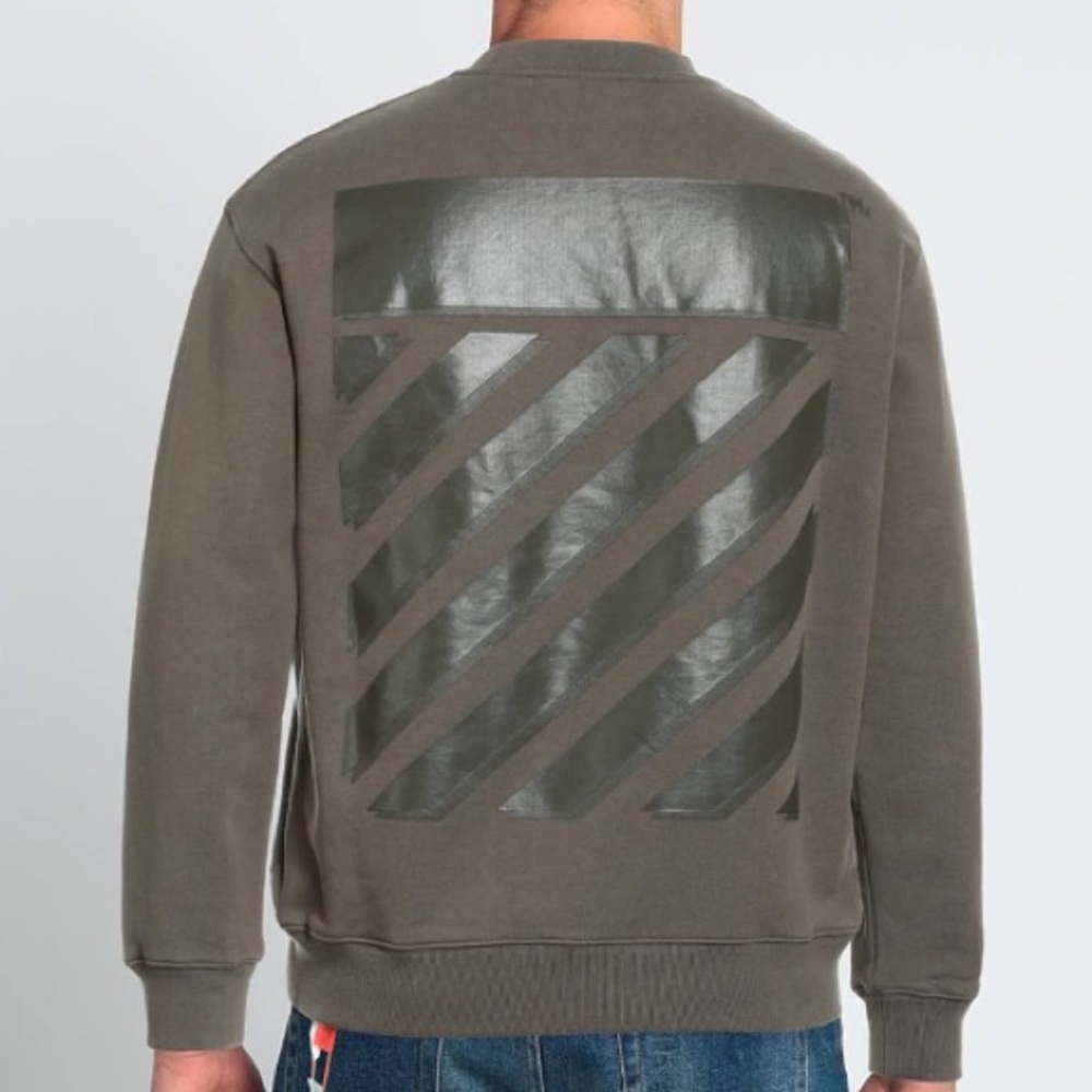 Off-White Diag Line Skate Logo Green Sweatshirt